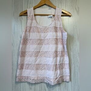 By Chico’s Lace Stripe Tank Top Size 1 Medium NWT Blush Pink